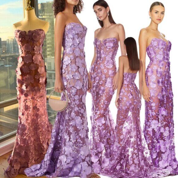 🆕 BRONX & BANCO 🧿 NWOT Jasmine Floral-Appliqued Gown, Lilac - Sz XS US 2 - Picture 1 of 16